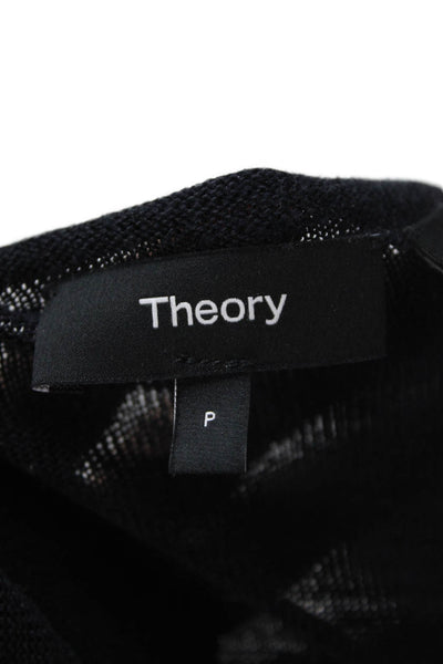 Theory Women Basic Black Crew Neck Cotton Blend T-Shirt Short Sleeve Size 0P
