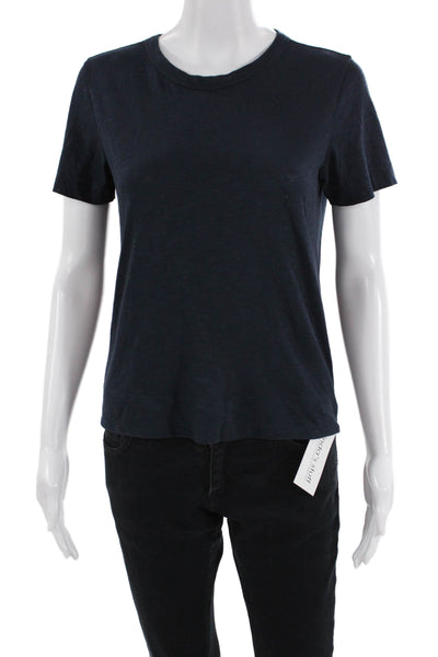 Theory Women Dark Blue Cotton Blend Crew Neck Short Sleeve T-Shirt Size 0P