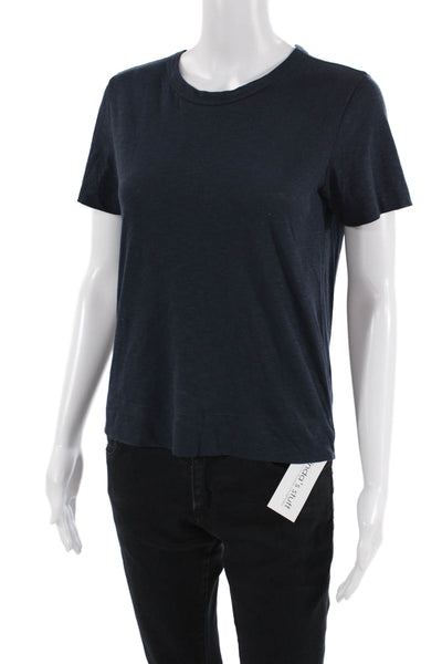 Theory Women Dark Blue Cotton Blend Crew Neck Short Sleeve T-Shirt Size 0P