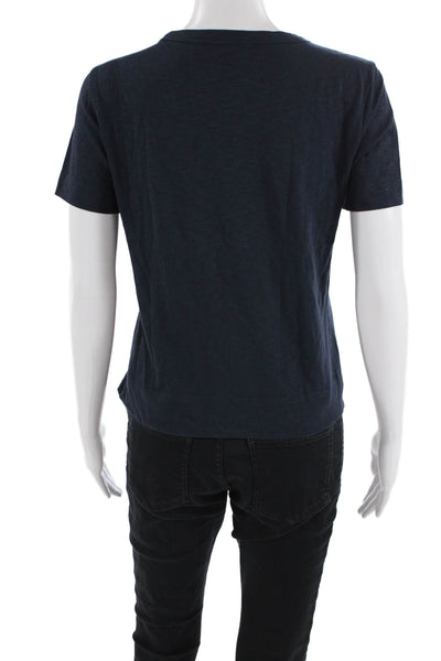 Theory Women Dark Blue Cotton Blend Crew Neck Short Sleeve T-Shirt Size 0P