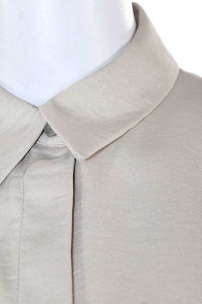 Zara Women Beige Collared Button-Up Basic Polyester Blouse Long Sleeve Size XS