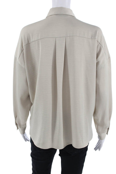 Zara Women Beige Collared Button-Up Basic Polyester Blouse Long Sleeve Size XS