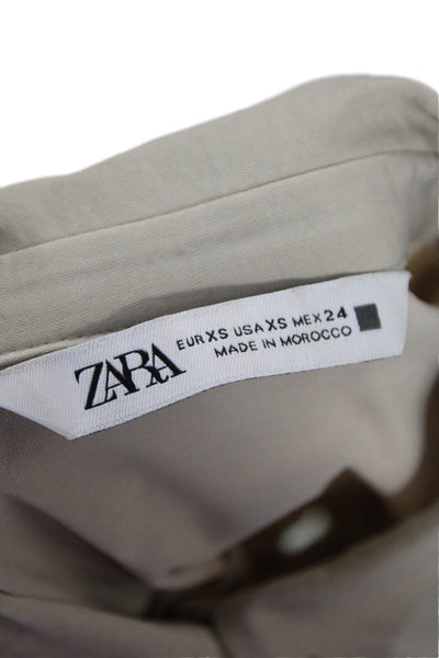 Zara Women Beige Collared Button-Up Basic Polyester Blouse Long Sleeve Size XS