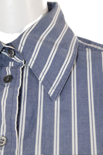 Banana Republic Women Cropped Blue Striped Button-Up Long Sleeve Size XS