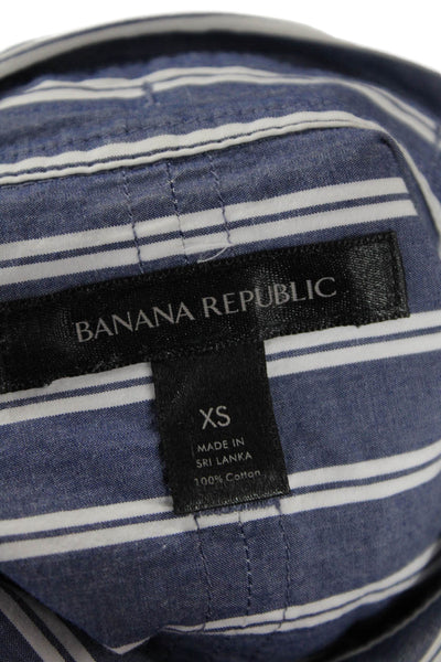 Banana Republic Women Cropped Blue Striped Button-Up Long Sleeve Size XS