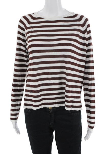 Zara Unisex Striped Brown Pullover Sweater Round Neck Long Sleeve Size S