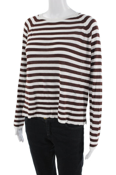 Zara Unisex Striped Brown Pullover Sweater Round Neck Long Sleeve Size S