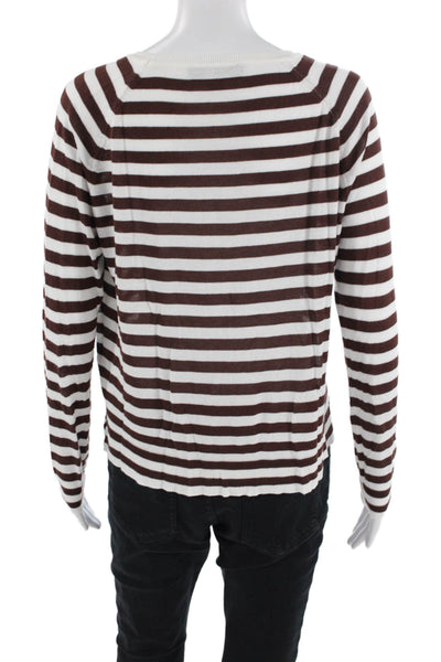 Zara Unisex Striped Brown Pullover Sweater Round Neck Long Sleeve Size S