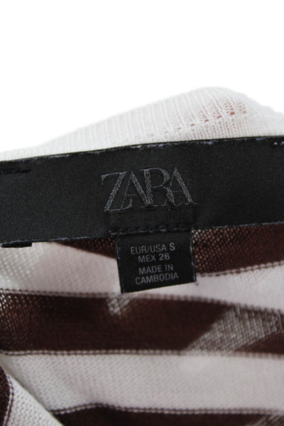 Zara Unisex Striped Brown Pullover Sweater Round Neck Long Sleeve Size S