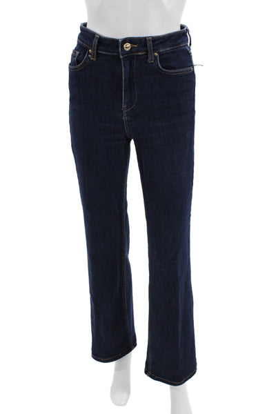 Zara Women Straight Jeans Dark Blue High Rise Cotton Blend Size 4