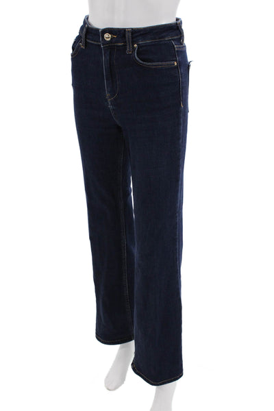 Zara Women Straight Jeans Dark Blue High Rise Cotton Blend Size 4