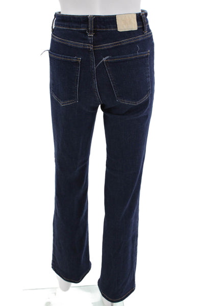 Zara Women Straight Jeans Dark Blue High Rise Cotton Blend Size 4