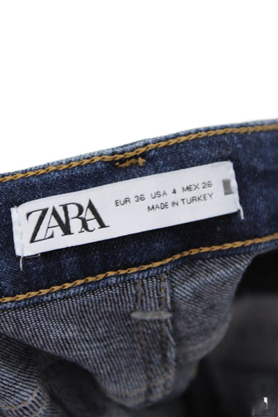 Zara Women Straight Jeans Dark Blue High Rise Cotton Blend Size 4