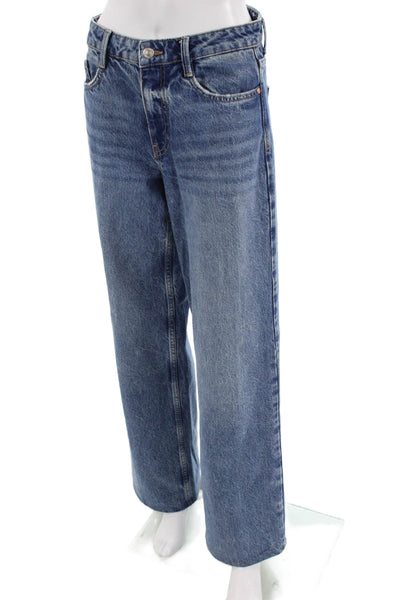 Zara Unisex Straight Wide-Leg Jeans Blue High-Rise Cotton Blend Size 2