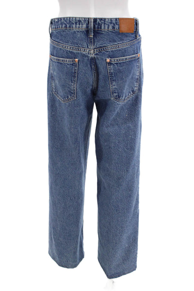 Zara Unisex Straight Wide-Leg Jeans Blue High-Rise Cotton Blend Size 2