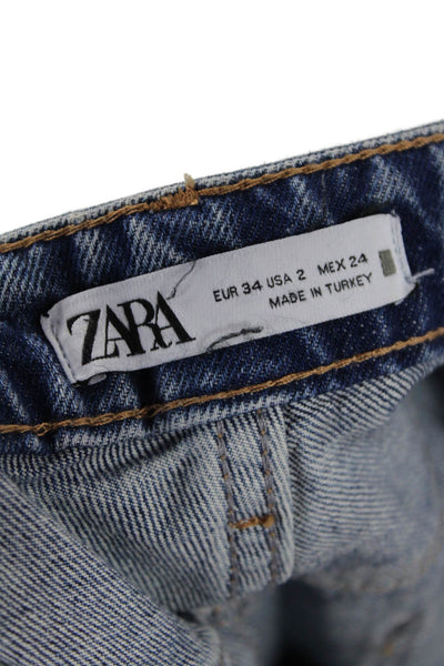 Zara Unisex Straight Wide-Leg Jeans Blue High-Rise Cotton Blend Size 2