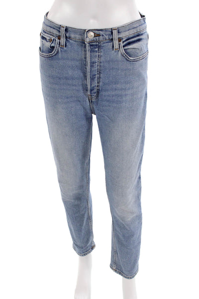 Re/Done Womens Light Blue Cropped Ankle High Rise Jeans Size 28