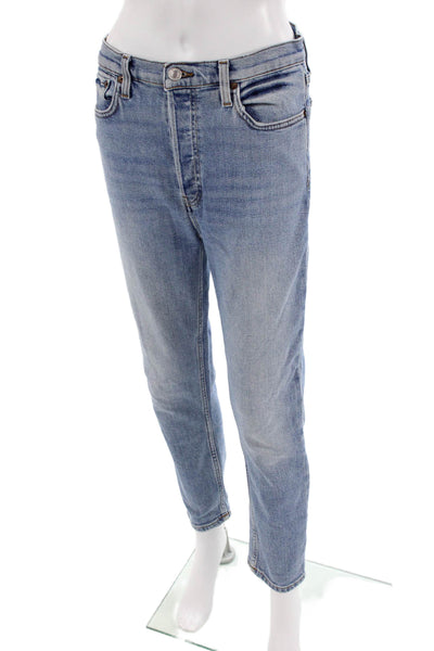 Re/Done Womens Light Blue Cropped Ankle High Rise Jeans Size 28