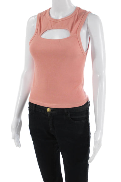 IRO Women Cropped Sleeveless Tank Pink Cotton Button Solid Size S