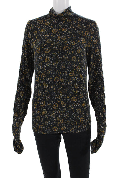 Veronica Beard Women Black Floral Collared Long Sleeve Blouse Size S