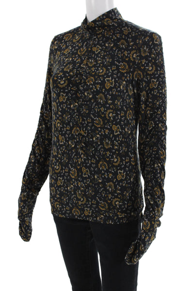 Veronica Beard Women Black Floral Collared Long Sleeve Blouse Size S