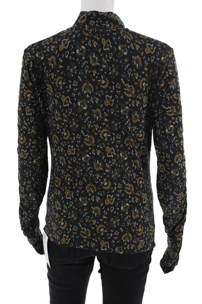 Veronica Beard Women Black Floral Collared Long Sleeve Blouse Size S