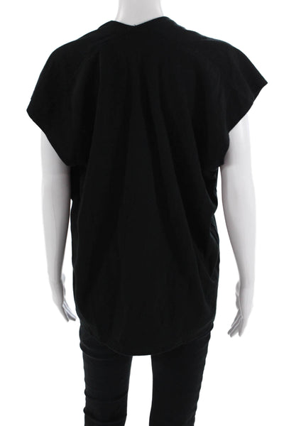 Zara Women V-Neck Short Sleeve Basic Black Sweater Polyester Blend Size L
