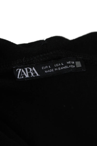 Zara Women V-Neck Short Sleeve Basic Black Sweater Polyester Blend Size L