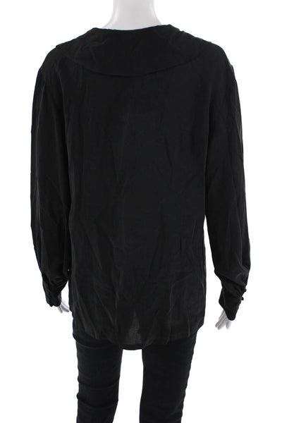 The J. Peterman Co. Womens Black V-Neck Button Long Sleeve Blouse Size 12
