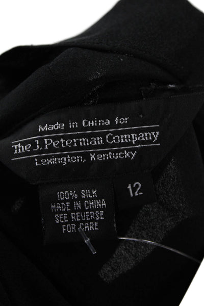 The J. Peterman Co. Womens Black V-Neck Button Long Sleeve Blouse Size 12