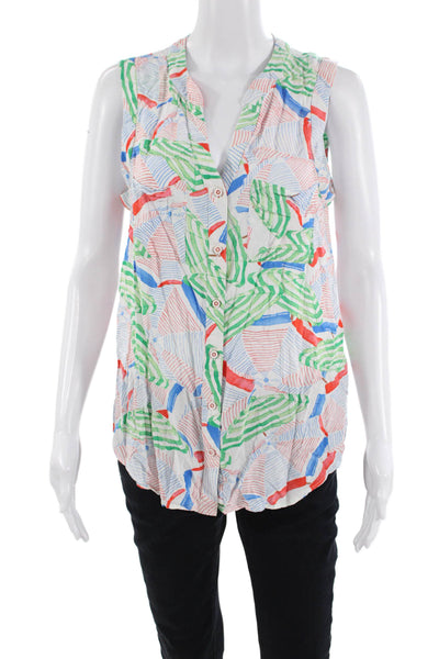 Maeve Anthropologie Women Blue V-Neck Sleeveless Button-Up Blouse Size 10