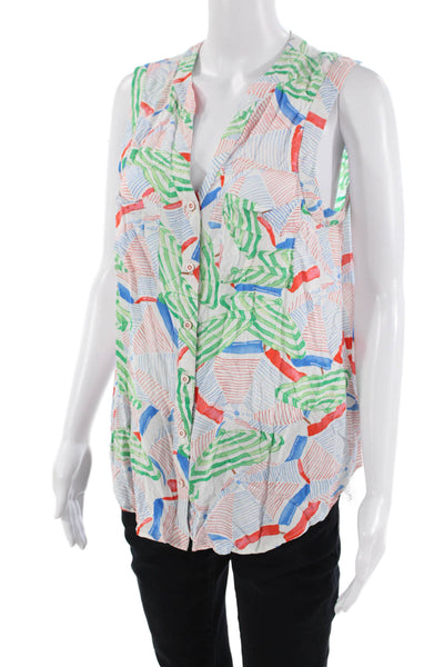 Maeve Anthropologie Women Blue V-Neck Sleeveless Button-Up Blouse Size 10