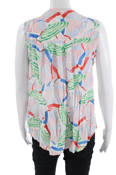 Maeve Anthropologie Women Blue V-Neck Sleeveless Button-Up Blouse Size 10