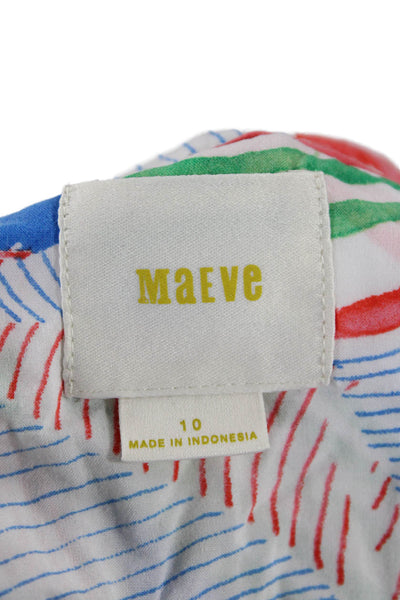 Maeve Anthropologie Women Blue V-Neck Sleeveless Button-Up Blouse Size 10