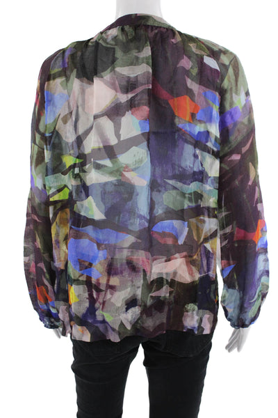 Escada Women Multi-Color Graphic Tie-Front Long Sleeve Blouse Size S
