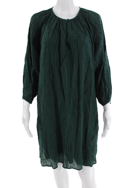 COS Women Green Kaftan Dress Bohemian 3/4 Sleeve Round Neck Button Size 8