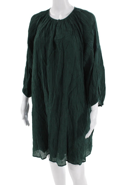 COS Women Green Kaftan Dress Bohemian 3/4 Sleeve Round Neck Button Size 8