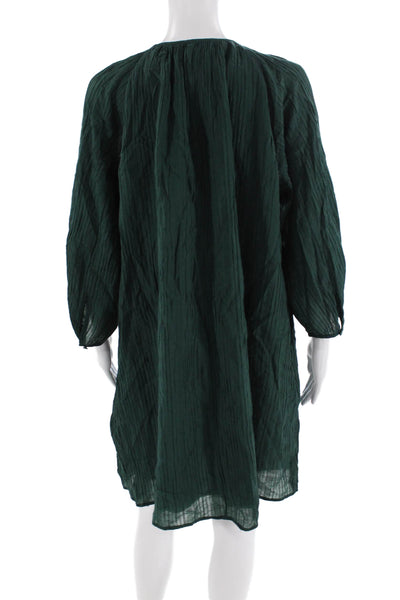 COS Women Green Kaftan Dress Bohemian 3/4 Sleeve Round Neck Button Size 8