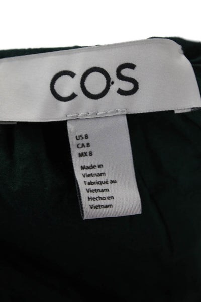 COS Women Green Kaftan Dress Bohemian 3/4 Sleeve Round Neck Button Size 8