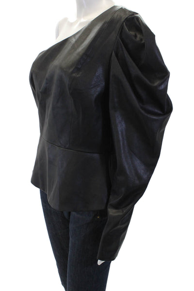 BCBG Max Azria Women Black Long Sleeve Solid Blouse Hook & Eye 80s Size L