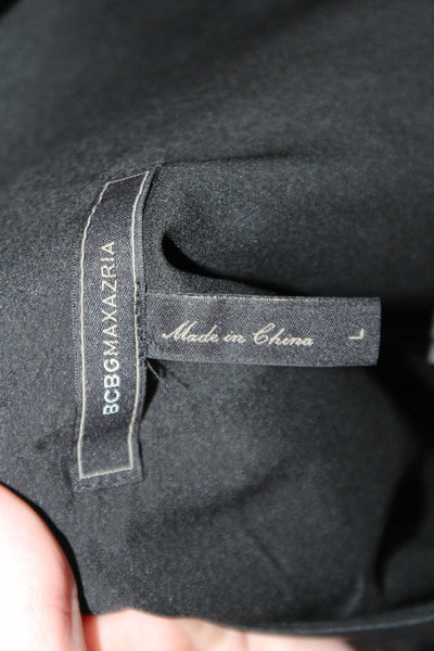 BCBG Max Azria Women Black Long Sleeve Solid Blouse Hook & Eye 80s Size L