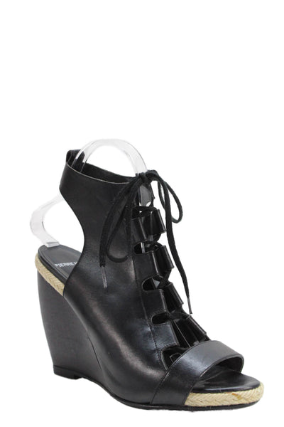 Pierre Hardy Womens Leather Lace Up Espadrille Wedge Sandals Black Size 39 9