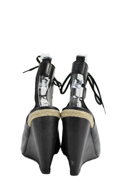 Pierre Hardy Womens Leather Lace Up Espadrille Wedge Sandals Black Size 39 9