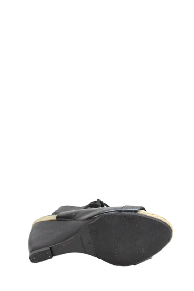 Pierre Hardy Womens Leather Lace Up Espadrille Wedge Sandals Black Size 39 9