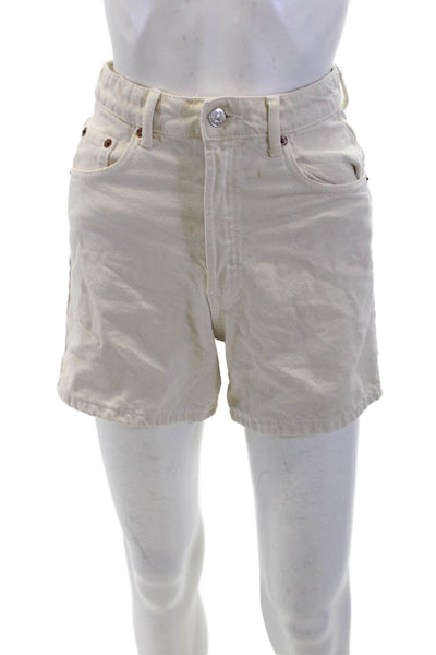 Zara Womens Cotton Textured Zip Button Lined Mini Shorts Cream Size 0