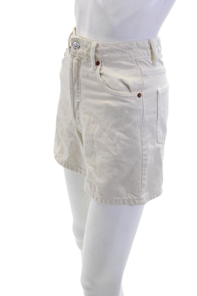 Zara Womens Cotton Textured Zip Button Lined Mini Shorts Cream Size 0