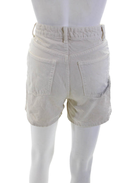Zara Womens Cotton Textured Zip Button Lined Mini Shorts Cream Size 0
