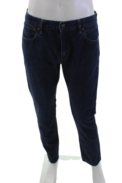 J Crew Mens Straight Tapered Dark Blue Cotton Jeans Button Fly Size 33