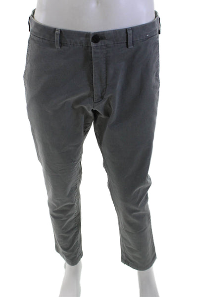 Uniqlo Men Cropped Chino Pants Gray Cotton-Spandex Button Size 33
