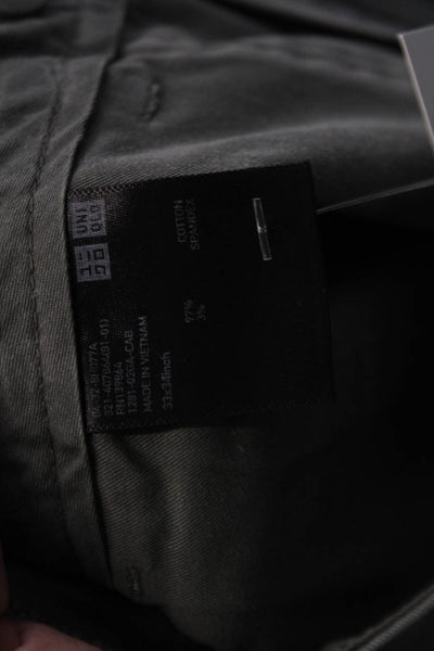 Uniqlo Men Cropped Chino Pants Gray Cotton-Spandex Button Size 33
